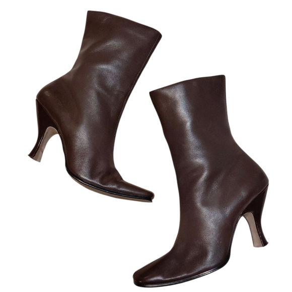 Sam & Libby Short Brown Heeled Leather Boots Size 8 - Picture 1 of 14
